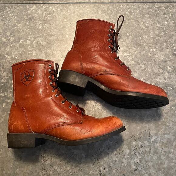 Vintage Ariat Lace Up Boots Mens 9.5 EU 42.5 Brown Leather 02 Competitor Western main image 4